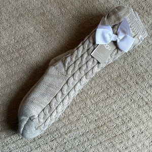 UGG Socks Laila Bow Fleece Lined Cable Cream Gold Knit New